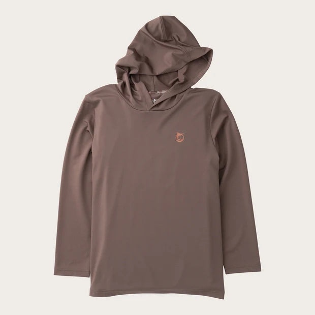 BOYS PROFORMANCE HOODIE TEE WITH CAMO LOGO  - COFFEE QUARTZ
