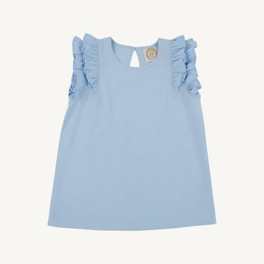 RUEHLING RUFFLE TOP -LINEN BEALE STREET BLUE