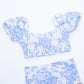 HIGH WAIST SMOCKED BIKINI BLUE BOUQUET