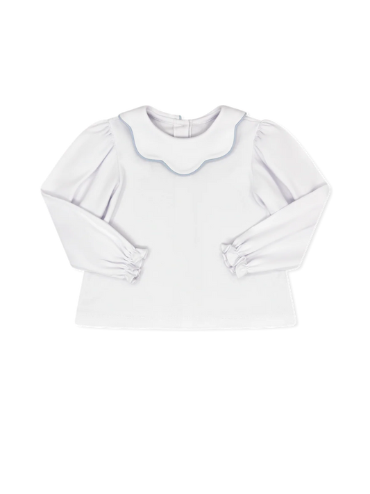 SCARLETTE SCALLOP BLOUSE LONG SLEEVE - LEGACY WHITE/BLUFFTON BLUE
