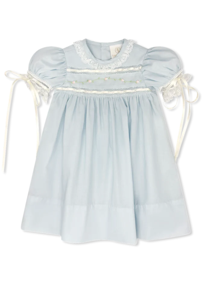 TINY TOWN DRESS - BLESSING BLUE BATISTE, FLORAL EMBROIDERY
