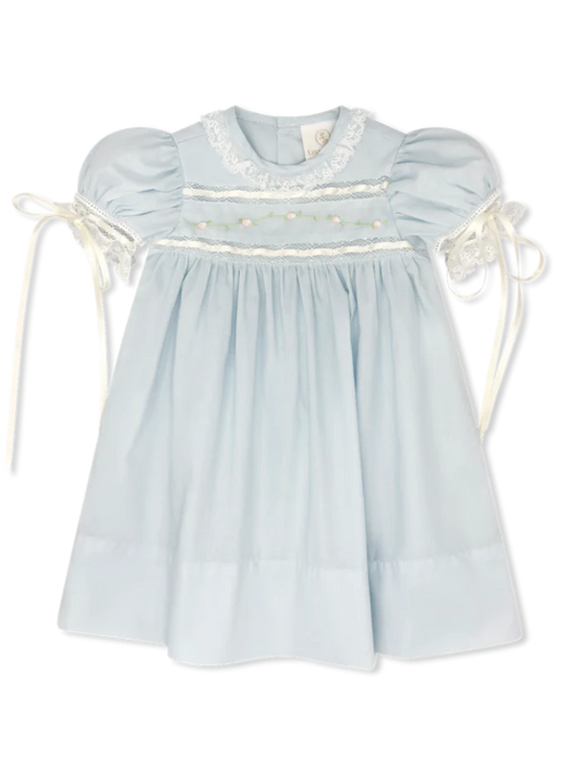 TINY TOWN DRESS - BLESSING BLUE BATISTE, FLORAL EMBROIDERY