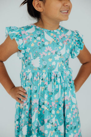 SILLY GOOSE FLUTTER SLEEVE TWIRL DRESS