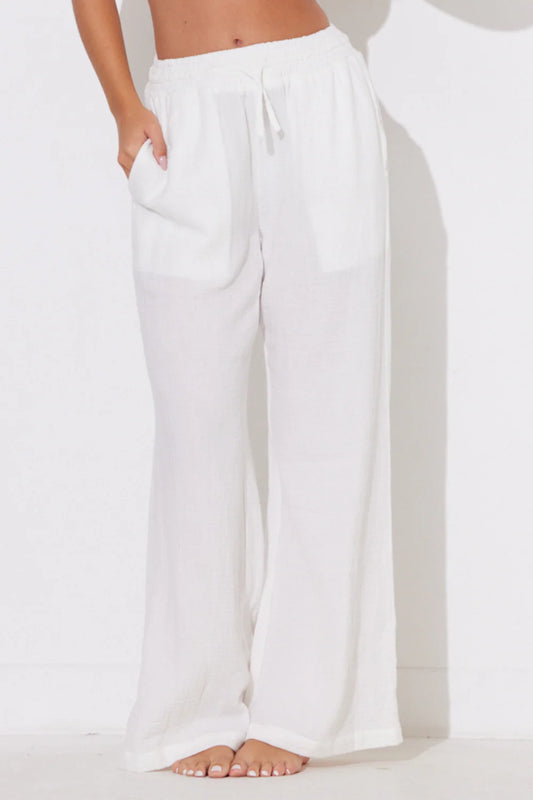 GAUZE WIDE LEG PANT - WHITE