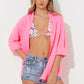 HOT PINK GAUZE BUTTON DOWN TOP - HOT PINK