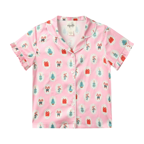 LADIES BRITTA SHORT SLEEVE PJ TOP - HOLIDAY BAUBLES
