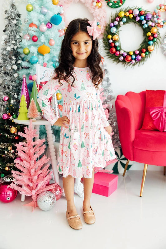 VERY MERRY LS POCKET TWIRL DRESS