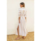 STRIPED BELTED MAXI SHIRT DRESS - BIRCH BROWN