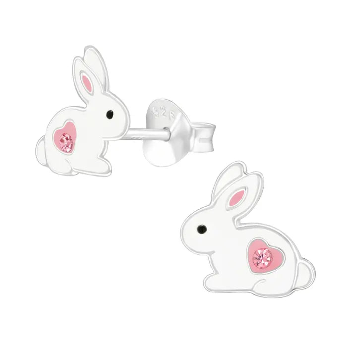 PINK CRYSTAL BUNNY STUD EARRINGS STERLING SILVER