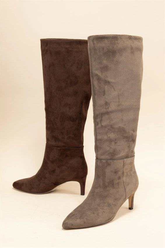 JOANNA FAUX SUEDE POINTED TOE TALL BOOT - BLACK