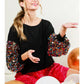 SEQUIN BALLOON SLEEVE SOFT KNIT TOP - BLACK MULTI