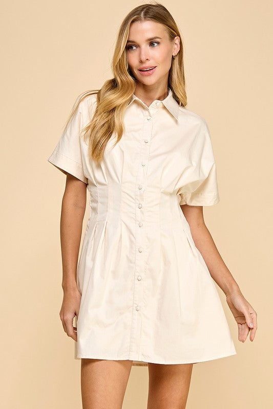 BUTTON UP COLLARED DRESS - CREAM