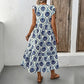 LOOSE - FIT DEEP V-NECK FLORAL PRINT MAXI DRESS - BLUEu