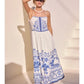 BORDER PRINT MAXI DRESS - WHITE/BLUE