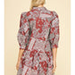 PRINT TIERED MINI DRESS - BURGUNDY