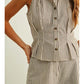 STRIPED PATTERN COLLARD BLOUSE - BROWN