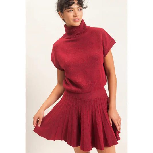 PLEATED SKIRT - BURGUNDY