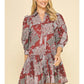 PRINT TIERED MINI DRESS - BURGUNDY