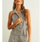 STRIPED PATTERN COLLARD BLOUSE - BROWN