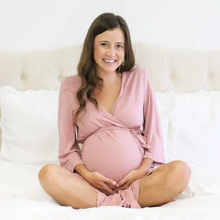 SOLID BAMBOO KNIT MATERNITY ROBE - ASSORTED COLORS