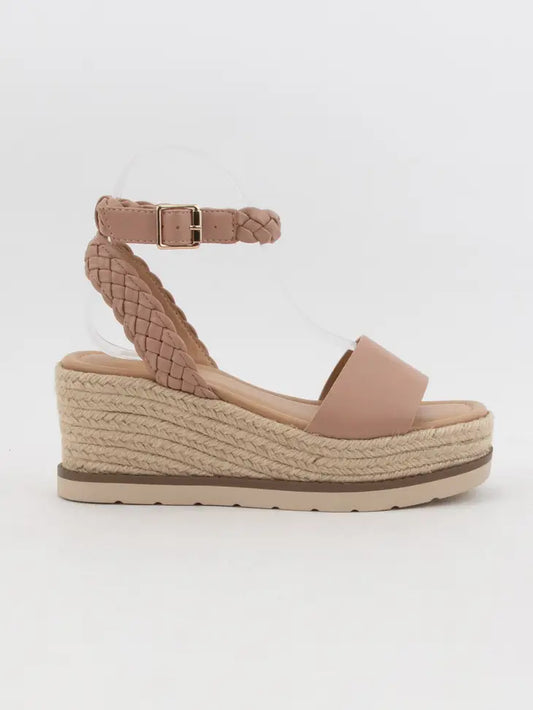 EMALINE PLATFORM WEDGE WITH BRAIDED ANKLE STRAP - MAUVE