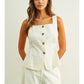 SQUARE NECK SLEEVELESS VEST WITH BUTTON FRONT - WHITE