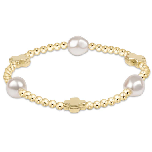 SIGNATURE CROSS ADMIRE PEARL PATTERN 3MM BEAD BRACELET - GOLD