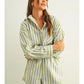 STRIPED BUTTON DOWN LINEN SHIRT - SAGE