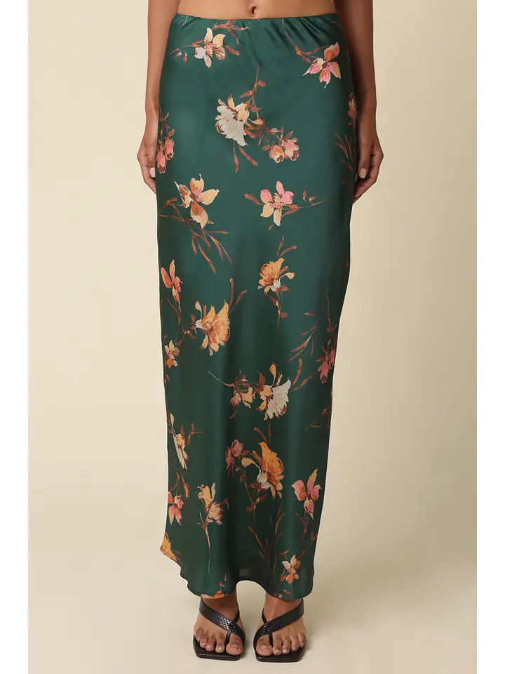 ALEXIS FLORAL MAXI SATIN SKIRT