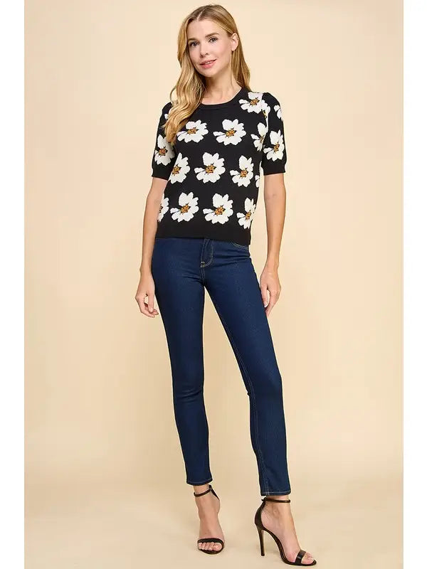 FLORAL PRINTED SWEATSHIRT - BLACK