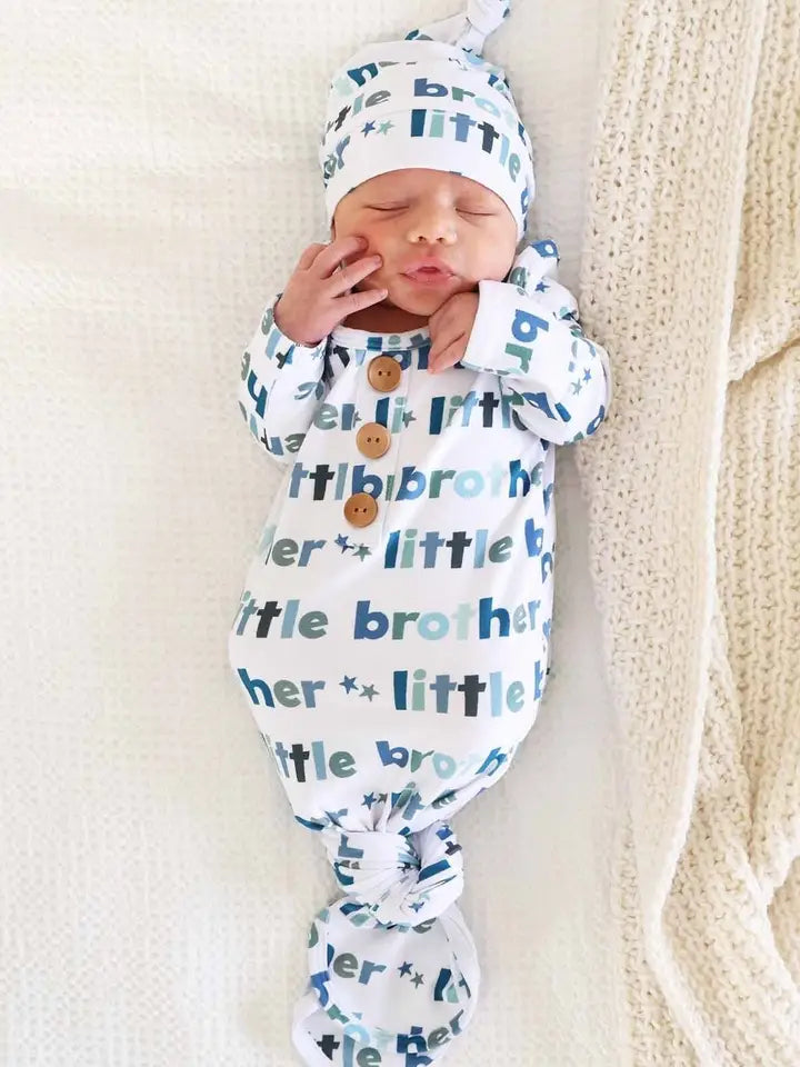 LITTLE BROTHER  NEWBORN KNOT GOWN & HAT SET