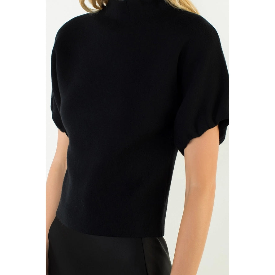 MOCK NECKLINE SUEDE TOP - BLACK