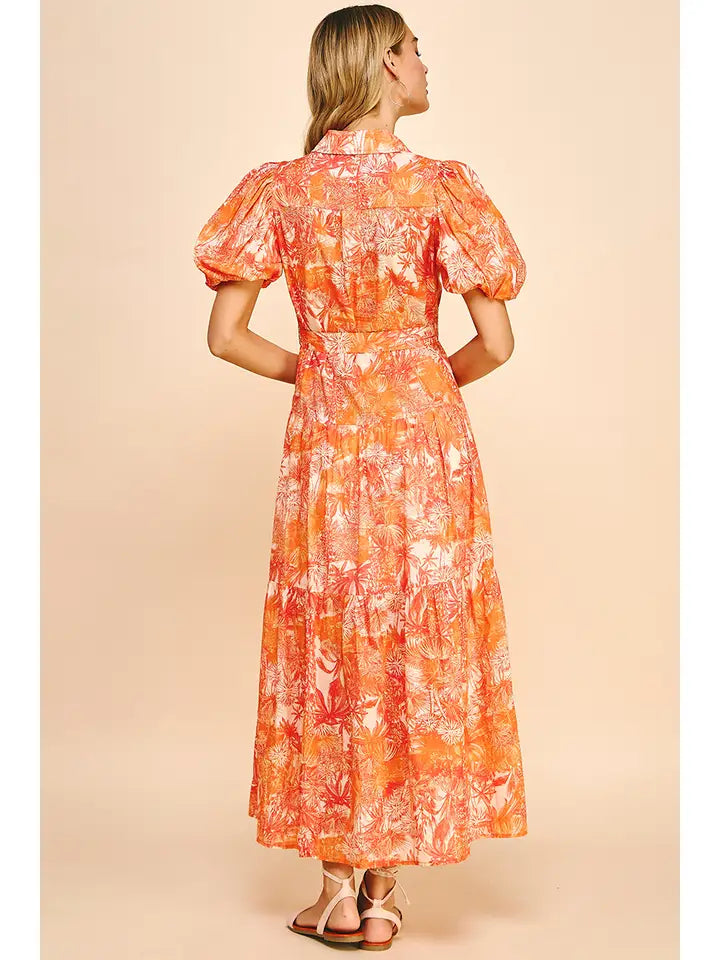 BUTTON DOWN MAXI DRESS - ORANGE
