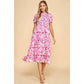 ABSTRACT SMOCKED DETAIL MIDI DRESS - PINK