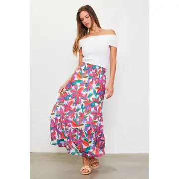 FLORAL PLEATED MIDI SKIRT - RED FLORAL