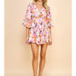 V NECK PRINT MINI DRESS - PINK MULTI