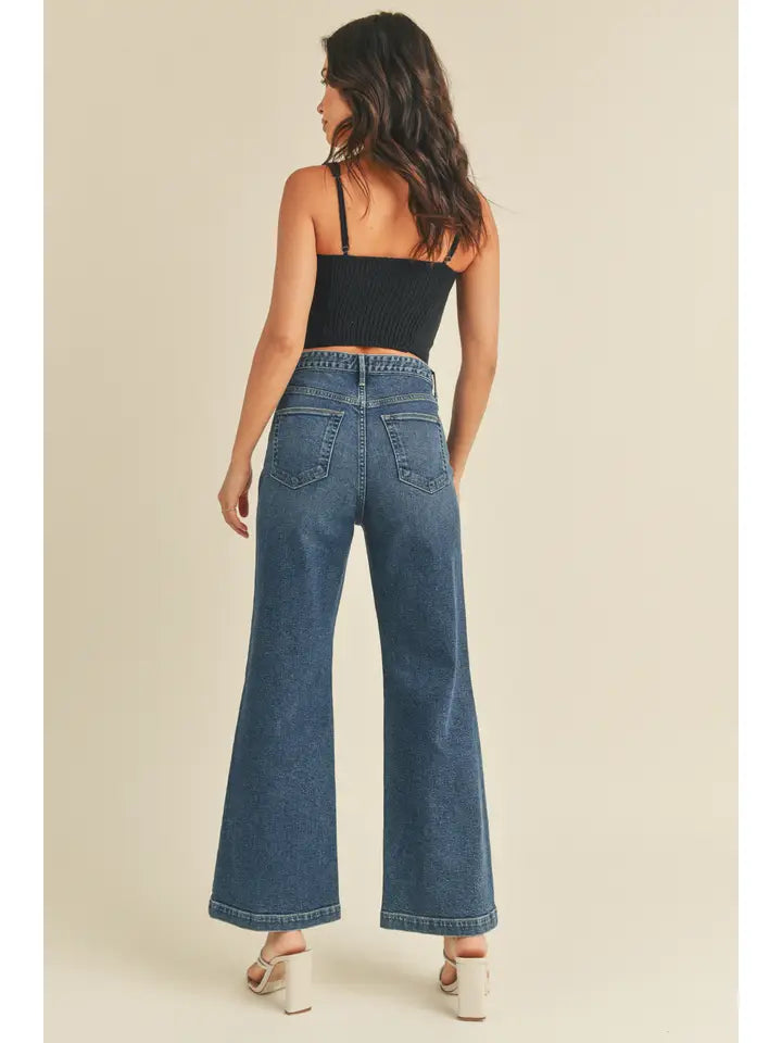PATCH POCKET WIDE LEG JEANS - DARK WASH