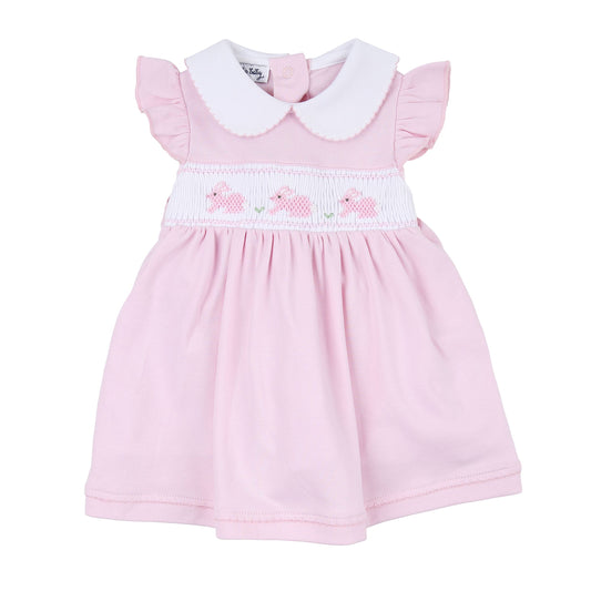 PASTEL BUNNY CLASSICS SMOCKED COLLARED FLUTTERS DRESS - PINK