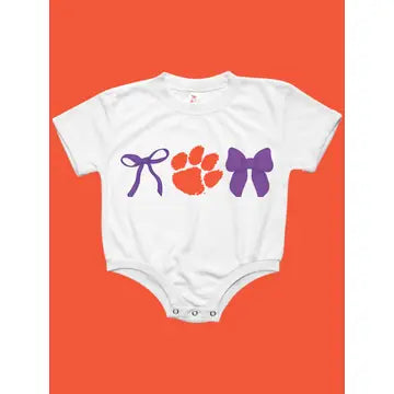 CLEMSON TIGER BOWS PURPLE BABY BUBBLE TEE SHIRT ROMPER