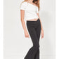 CROSSOVER WAIST RIBBED FLARE PANTS - BLACK