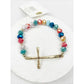 HAMMERED CROSS CRYSTAL MIX BEAD BRACELET - MULTI