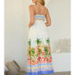TROPICAL SCENIC PRINT MIDI DRESS - BLUE MULTI