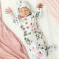 NEWBORN BABY KNOT GOWN & HAT SET - MILLIE'S DUSTY ROSE GARDEN