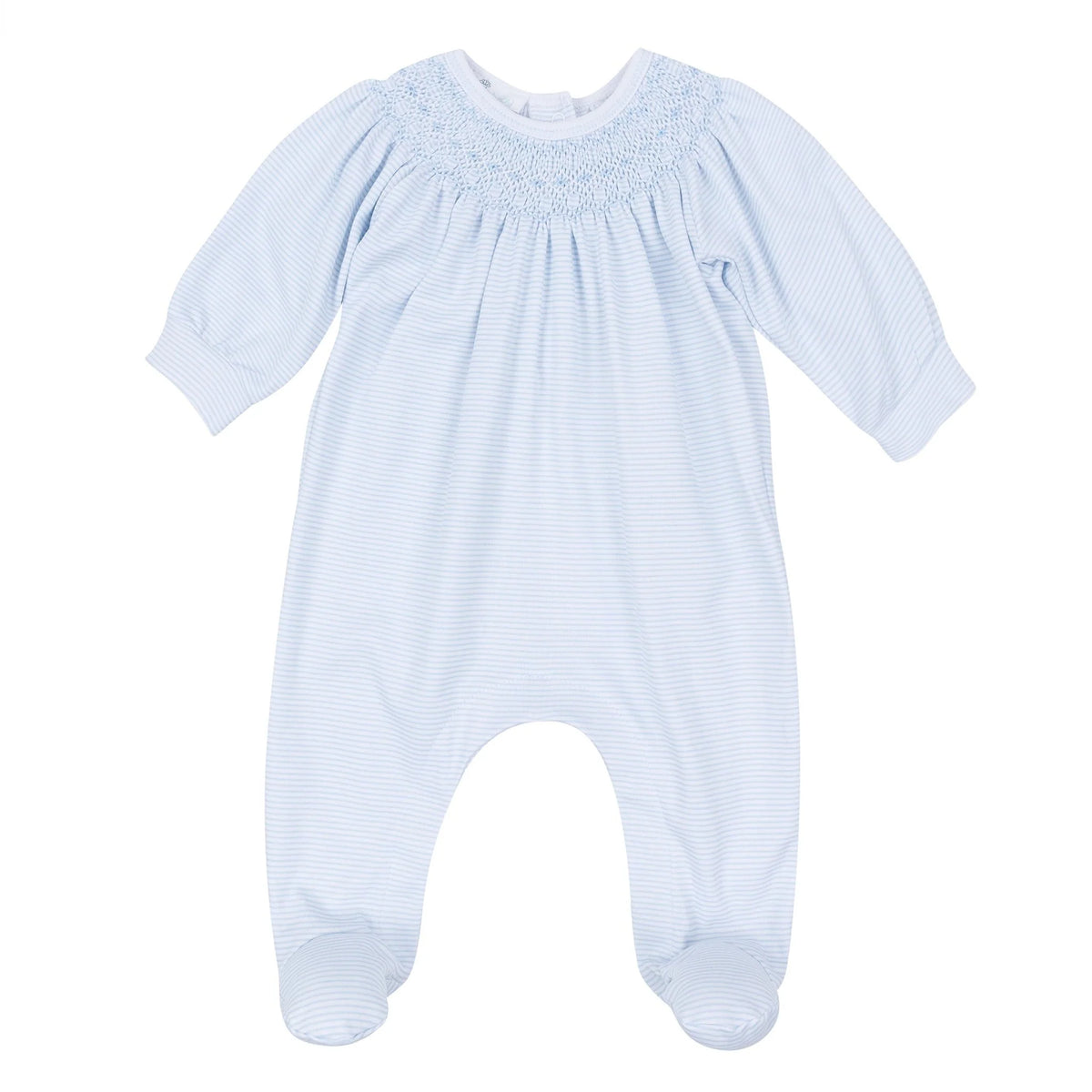 BENJAMIN SMOCKED FOOTIE - LIGHT BLUE