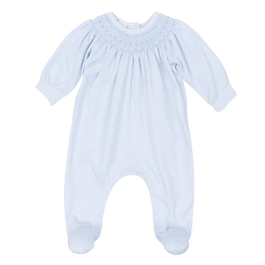 BENJAMIN SMOCKED FOOTIE - LIGHT BLUE