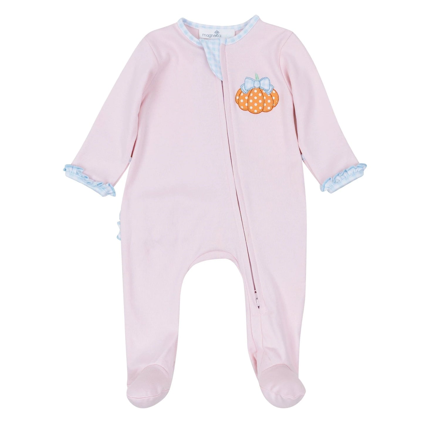 BOWTIQUE PUMPKIN APPLIQUE PINK RUFFLE ZIP FOOTIE