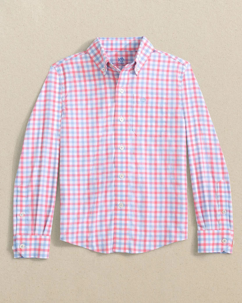 Y BOYS ALBEMARLE  PLAID INTERCOASTAL SPORTS SHIRT - SUNSKIST CORAL