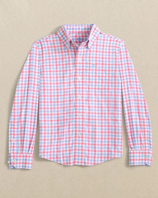 Y BOYS ALBEMARLE  PLAID INTERCOASTAL SPORTS SHIRT - SUNSKIST CORAL