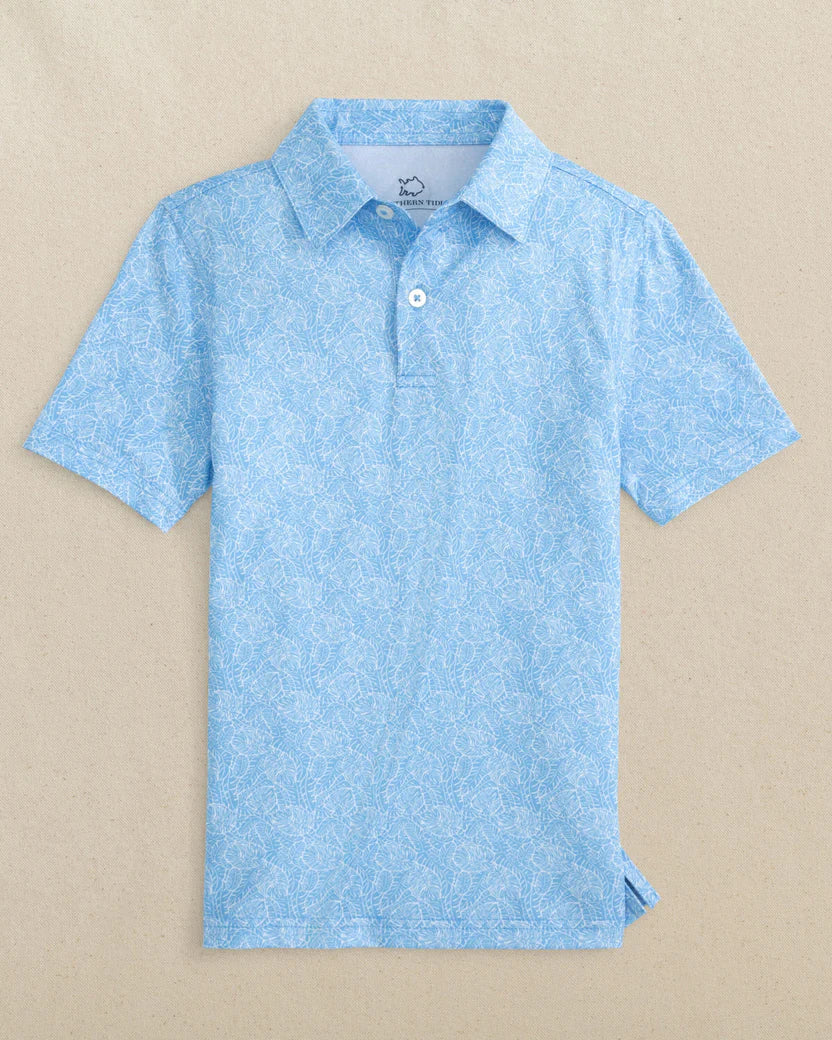 BOYS DRIVER BEACH PALMS PRINTED PERFORMANCE POLO - OCEAN CHANNEL