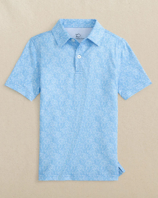 BOYS DRIVER BEACH PALMS PRINTED PERFORMANCE POLO - OCEAN CHANNEL
